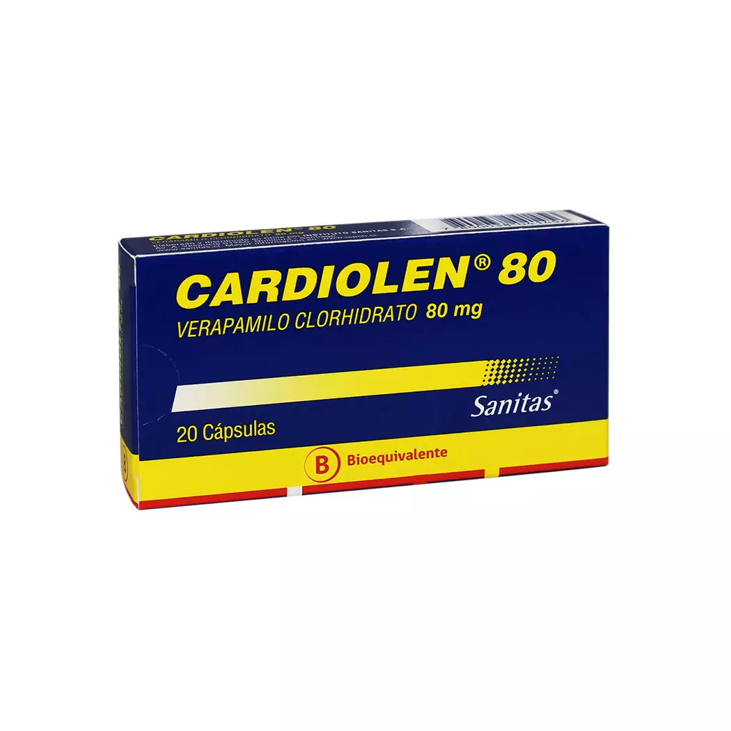 Cardiolen 80 (B) Verapamilo Clorhidrato 80 mg 20 Capsulas Laboratorio Sanitas