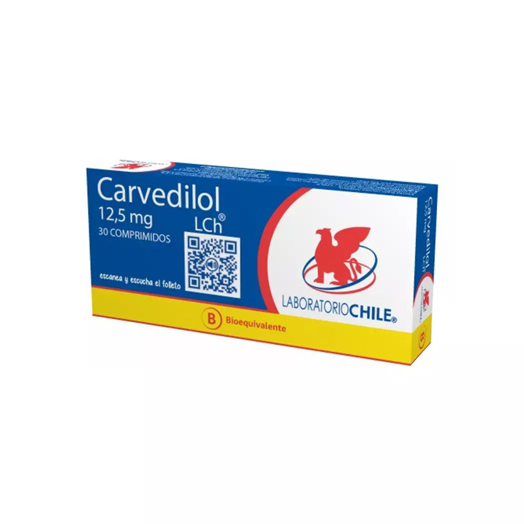 Carvedilol (B) 12.5 mg 30 Comprimidos Laboratorio Chile