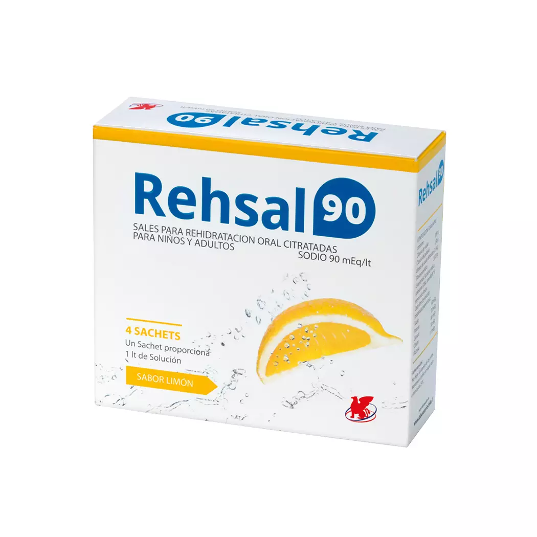 Rehsal-90 Sales Hidratantes Sodio 4 Sobres Sabor Limón Laboratorio Chile