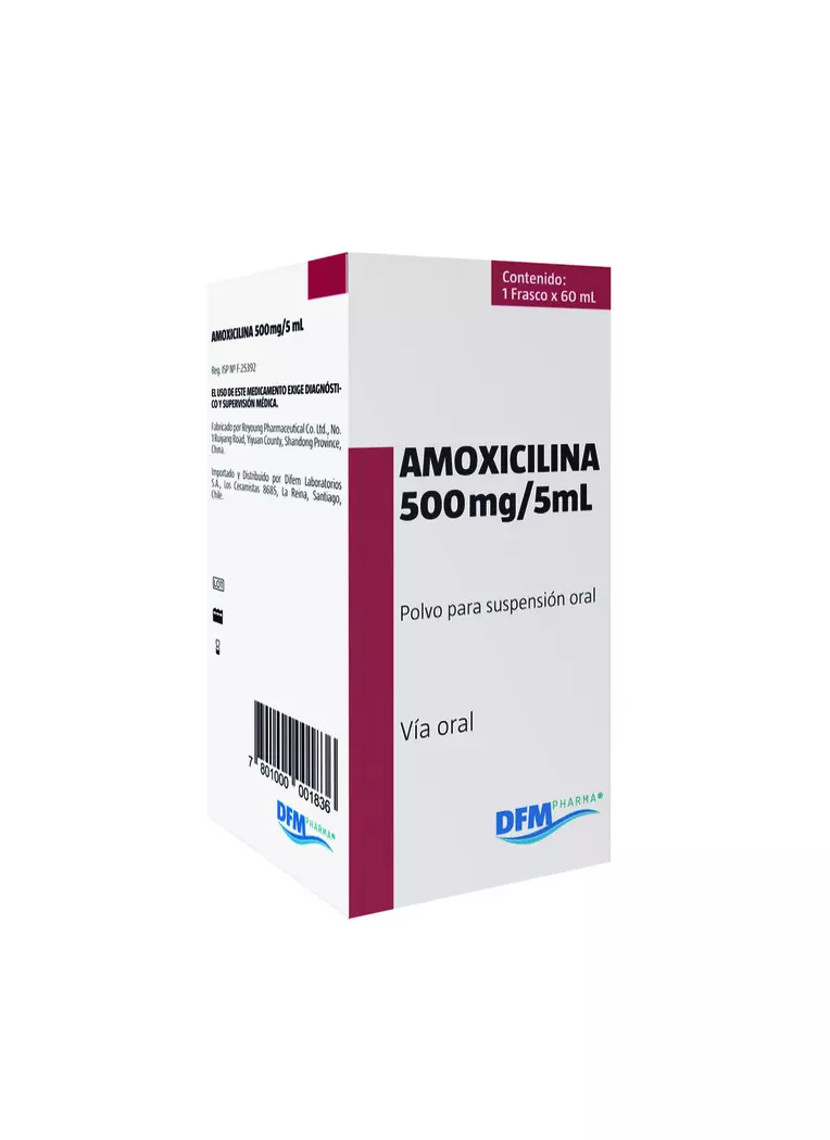 Amoxicilina 500mg/5ml Polvo Para Suspensión Oral 100 ml Laboratorio DFM Farma.