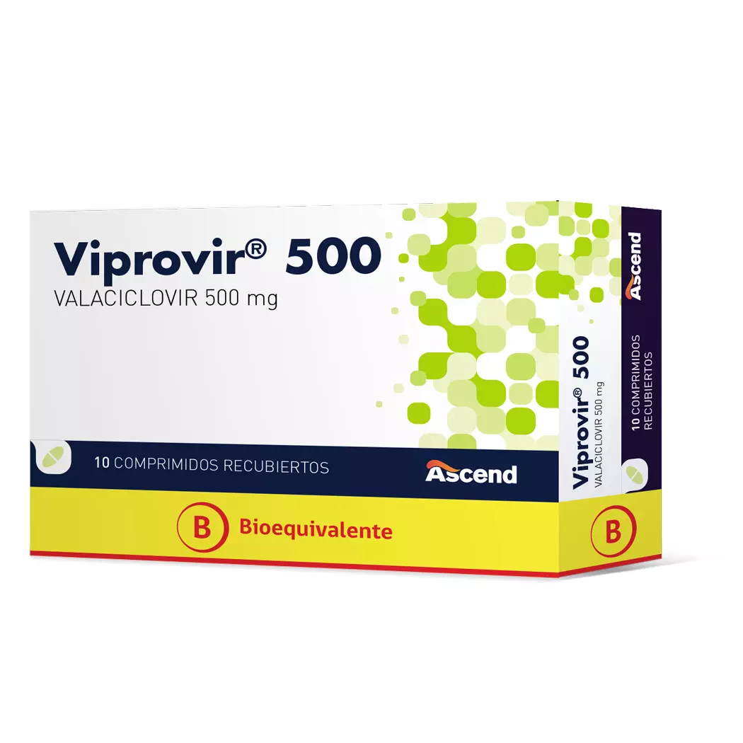 Viprovir 500 (B) Valaciclovir 500 mg 10 Comprimidos Recubiertos Laboratorio Ascend