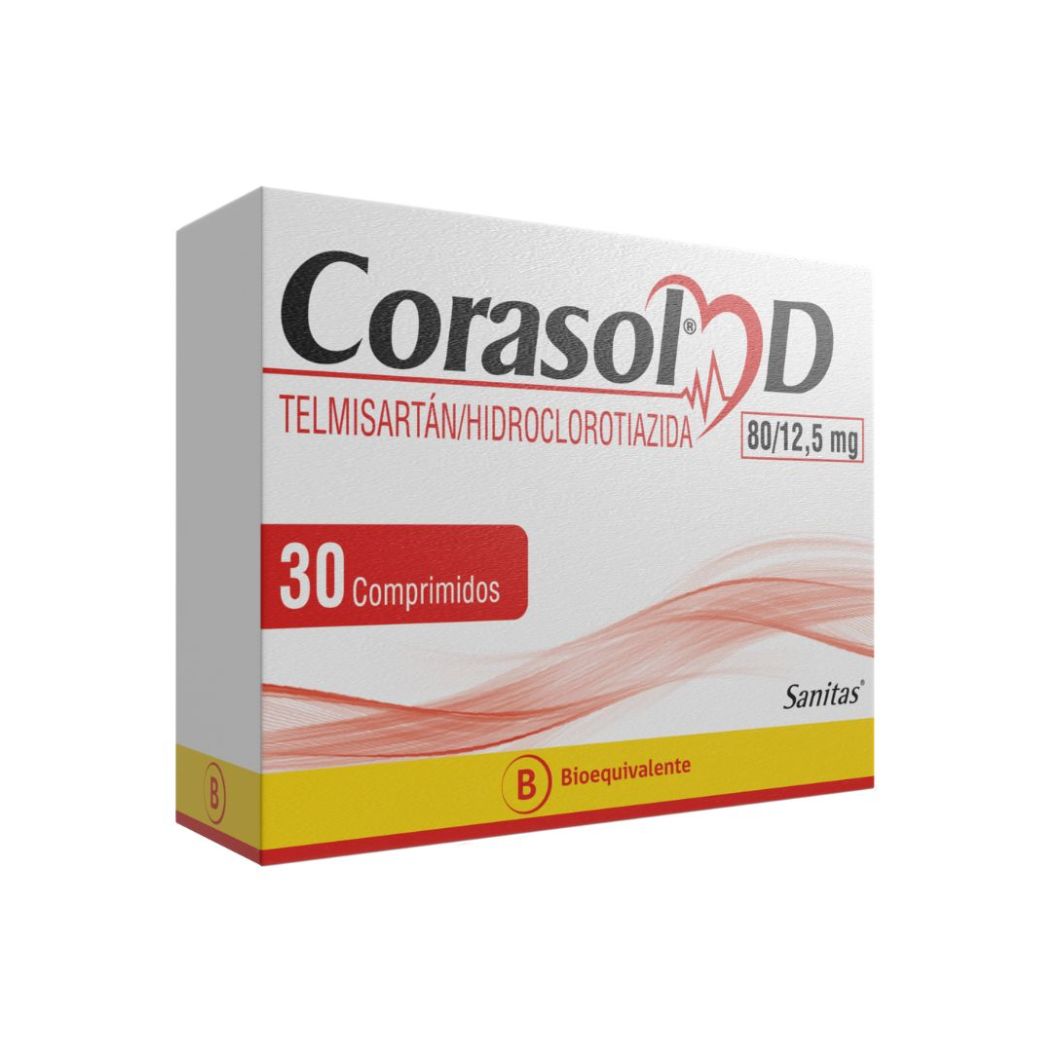 Corasol-D 80/12,5 (B) Telmisartan/Hidroclorotiazida 80mg/12,5mg 30 Comprimidos