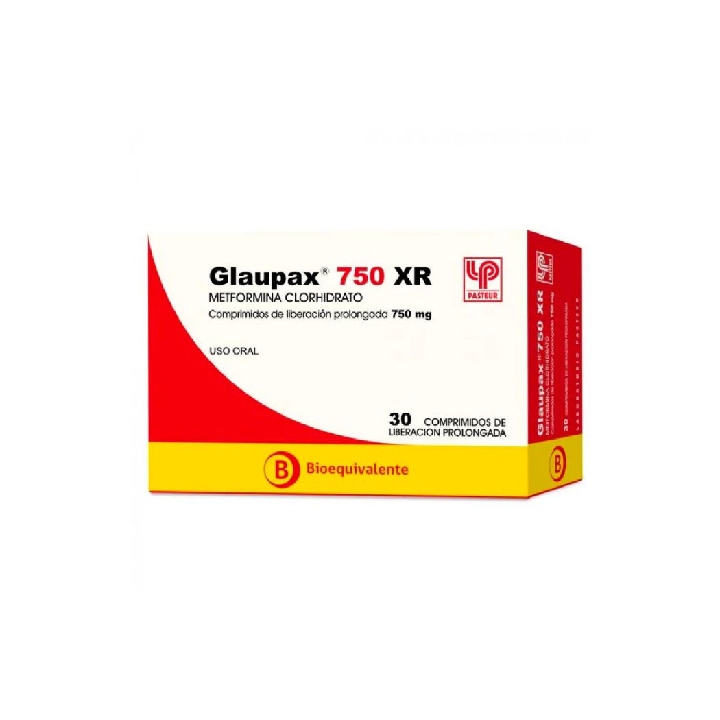 Glaupax XR (B) Metformina 750 mg 30 Comprimidos de Liberación Prolongada