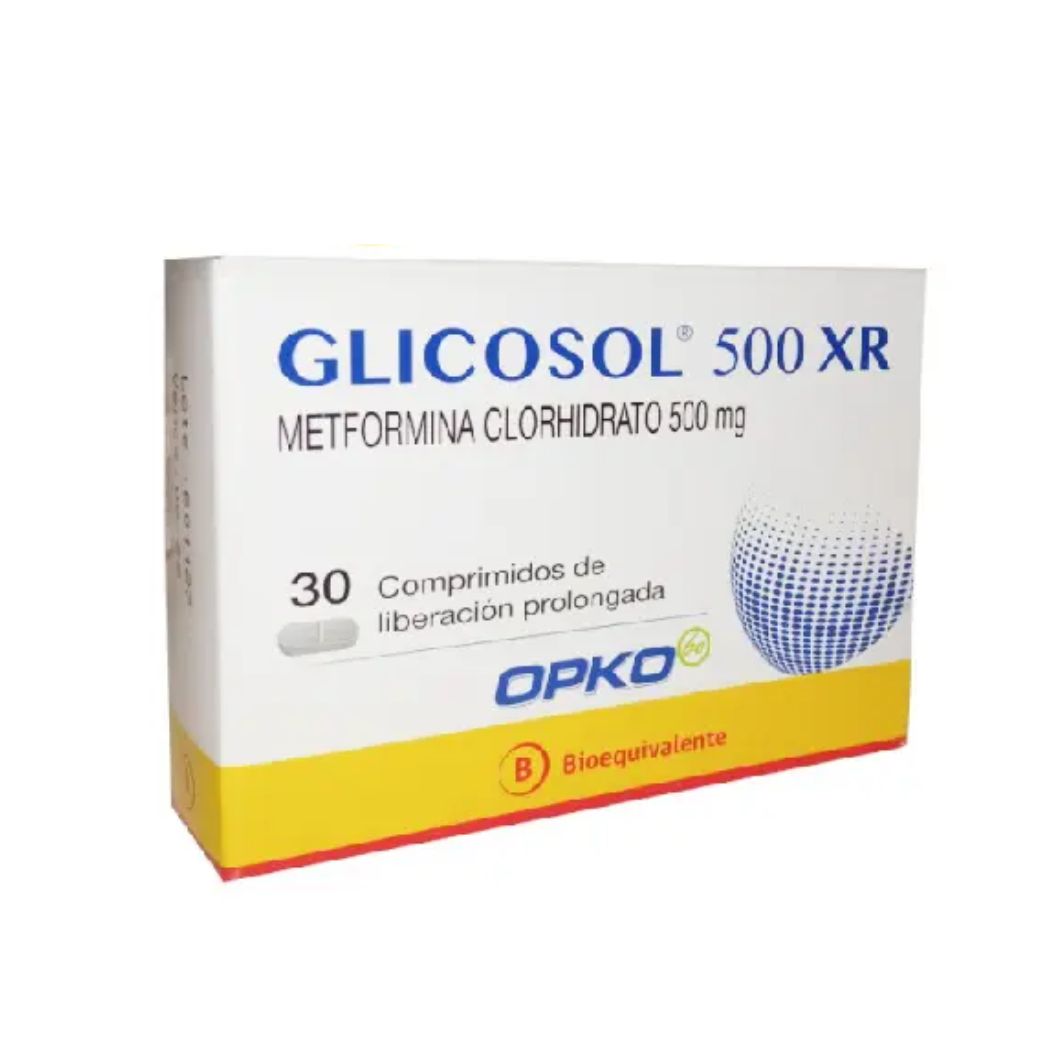 Glicosol XR (B) Metformina 500 mg 30 Comprimidos Liberación Prolongada