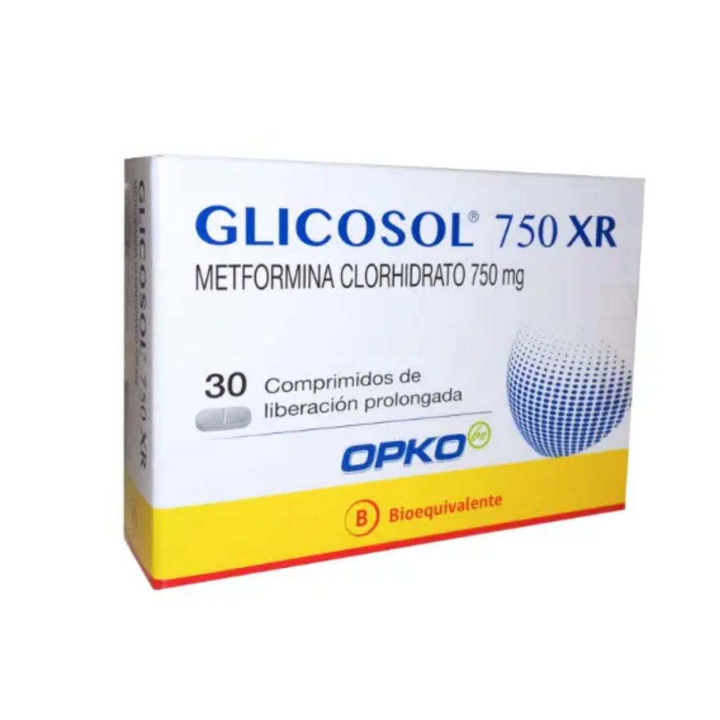 Glicosol XR (B) Metformina 750 mg 30 Comprimidos Liberación Prolongada
