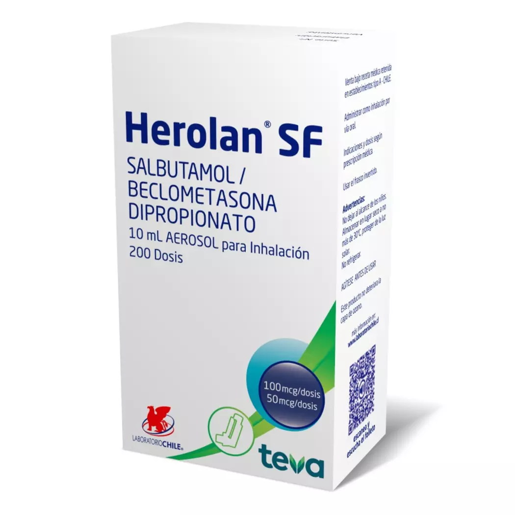 Herolan SF Salbutamol / Beclometasona Inhalación 200 Dosis Laboratorio Chile