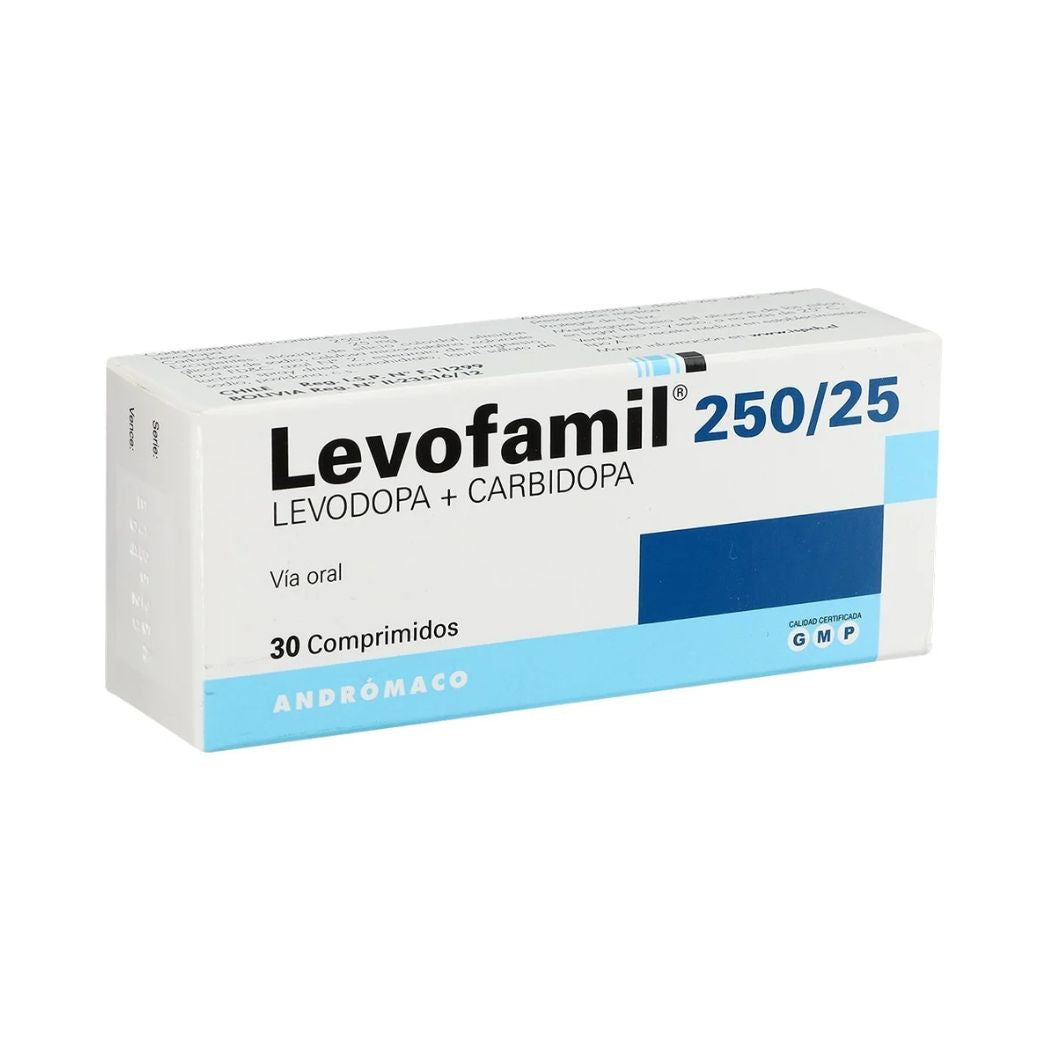 Levofamil Levodopa/Carbidopa 250/25 30 Comprimidos Laboratorio Andromaco