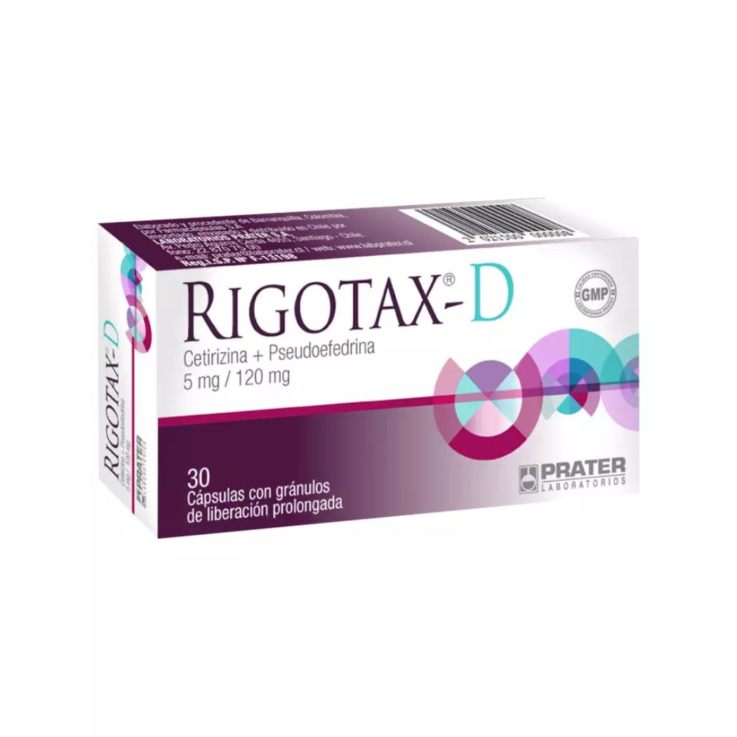 Rigotax-D Cetirizina/Pseudoefedrina 5mg/120 mg 30 Capsulas Liberación Prolongada