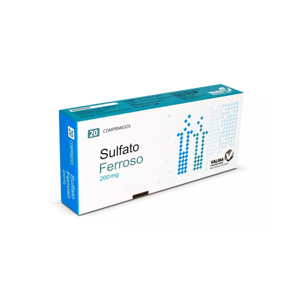 Sulfato Ferroso 200 mg 20 Comprimidos Laboratorio Valma